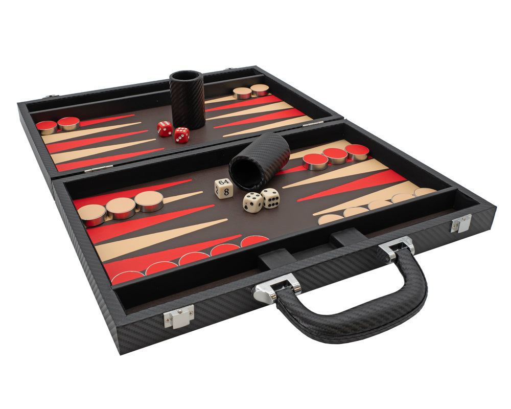 Jeu de Backgammon Pliable en Similicuir Noir et Rouge par Italfama