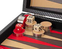 Italfama opvouwbare lederlook Backgammon-set in zwart en rood