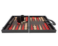 Italfama opvouwbare lederlook Backgammon-set in zwart en rood