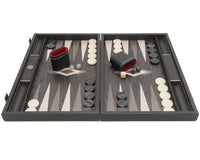 Manopoulos — Jeu de backgammon de luxe en ébène et chêne gris, avec gobelets de backgammon en vinyle de luxe