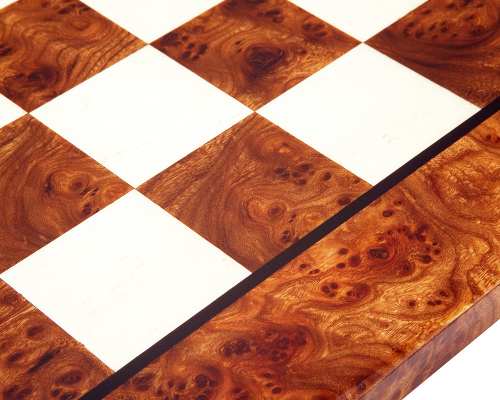 Italian Briarwood and Elmwood Luxury Chess Board with High Gloss Finish and 2.36 Inch Squares