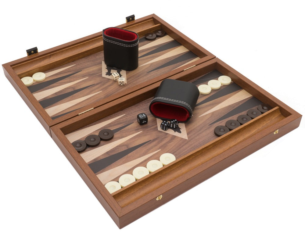 Backgammon De Voyage En Bois De Noyer - Jeu De Luxe Complet Avec Dés Et Doubleur