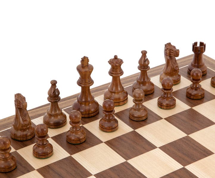 American Sheesham and Walnut Staunton Chess Set on European Walnut and Maple Board - Intricate Detailed Chess Pieces