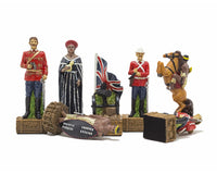The British vs Zulus — handgeschilderde thematische schaakstukken door Italfama
