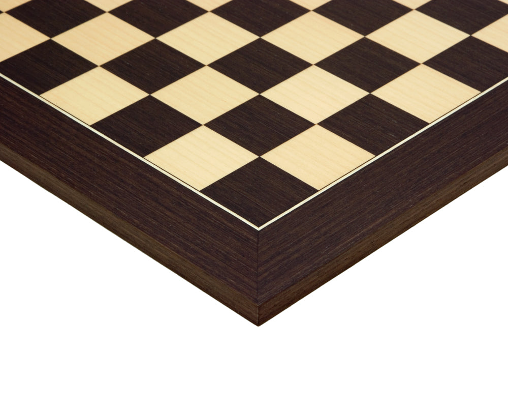 17.75 inch Wenge and Maple deluxe chess board with 1.75 inch playing squares crafted in Spain by Rechapados Ferrer S.A.