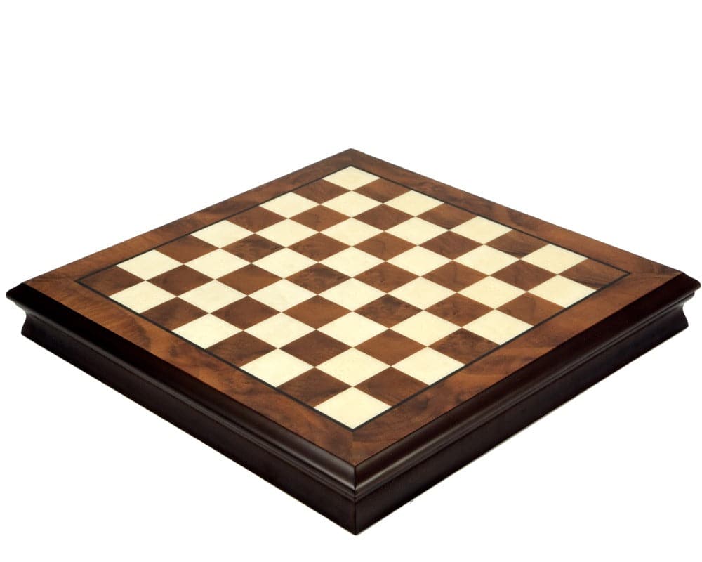 17 Inch walnut and maple chess cabinet with removable lid, featuring a high-quality finish and durable design for chess enthusiasts.