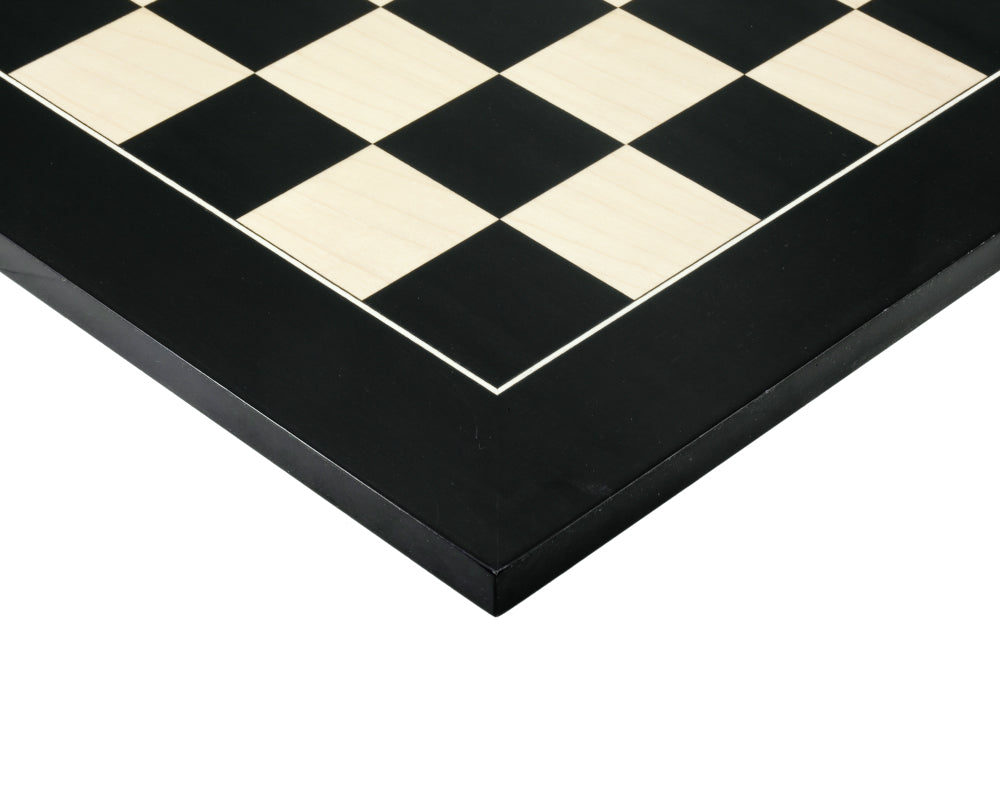 21.7 Inch Gloss Black Anegre and Maple Deluxe Chess Board with High Gloss Finish in Corner View