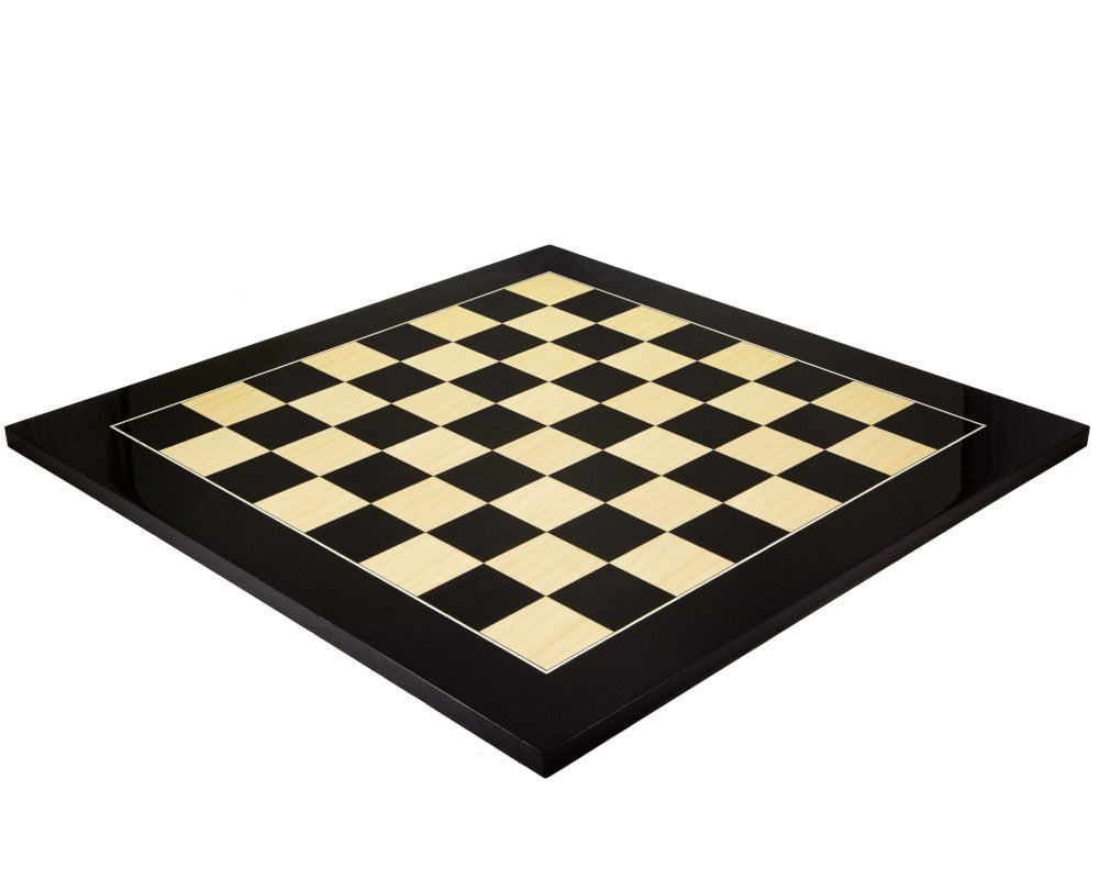 21.7 Inch Gloss Black Anegre and Maple Deluxe Chess Board with High Gloss Finish and 2.2 Inch Squares