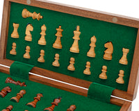 Deluxe opvouwbare hardhouten reisschaakset 25 cm met magnetische schaakstukken