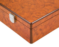 Coffret de rangement de luxe pour pièces d’échecs à compartiments, en loupe de bois de racine — 43 cm
