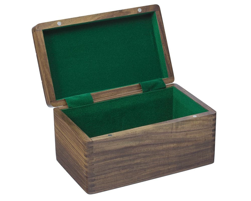 Polished Sheesham Wood Chess Case with Green Flocked Interior and Hinged Lid