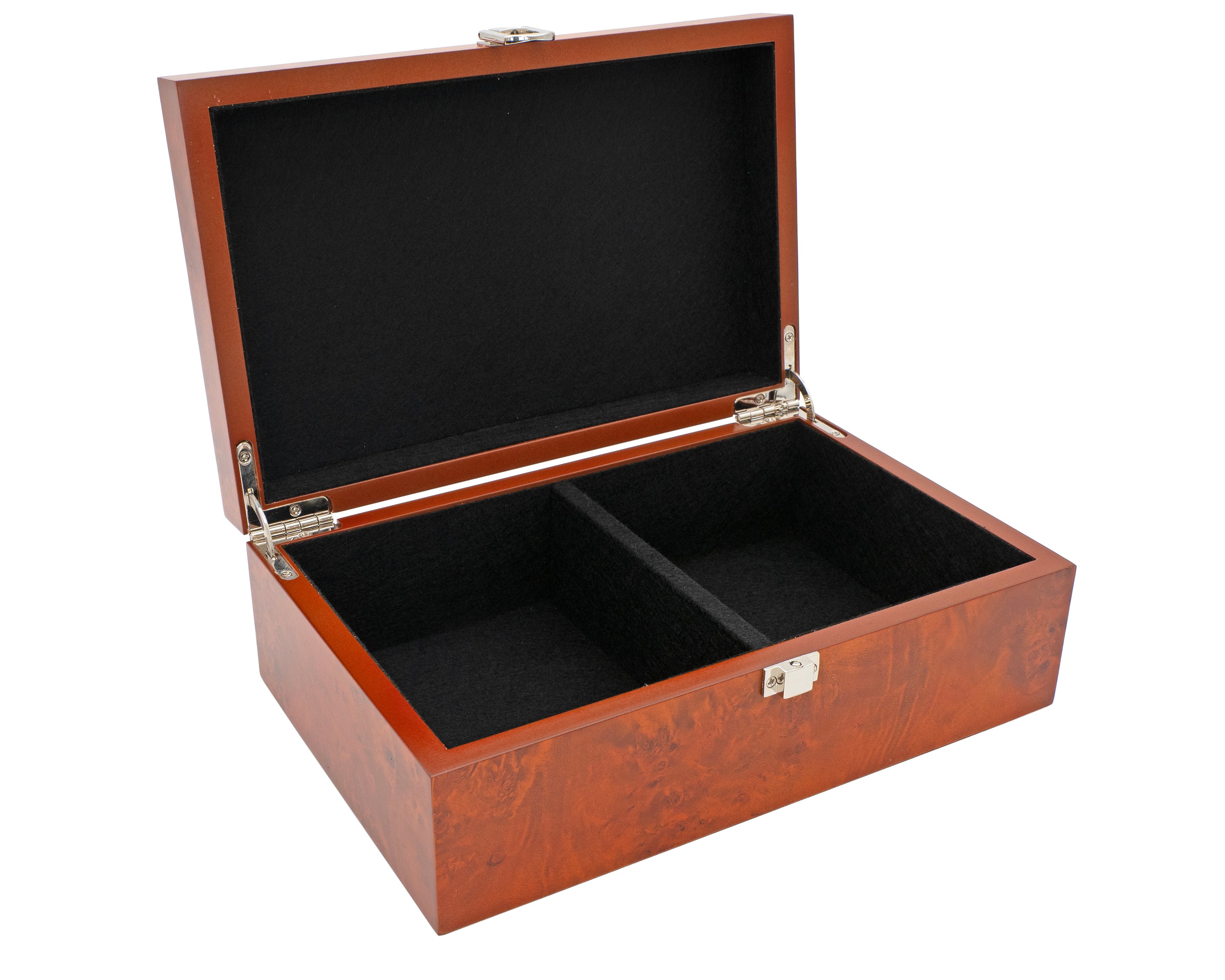 Coffret de rangement pour pièces d’échecs en bois de racine (loupe) avec couvercle à charnières - Petit