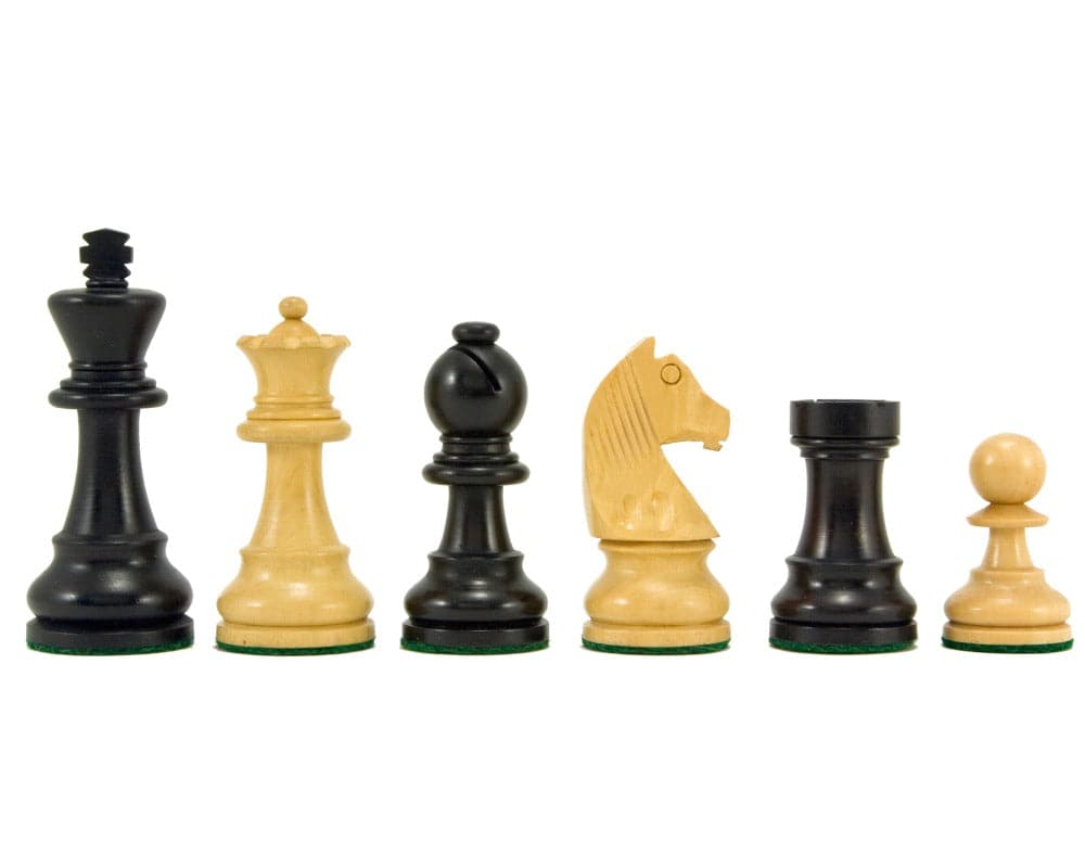 Down Head Knight Ebonised Staunton Chess Pieces in Boxwood - 3-Inch King