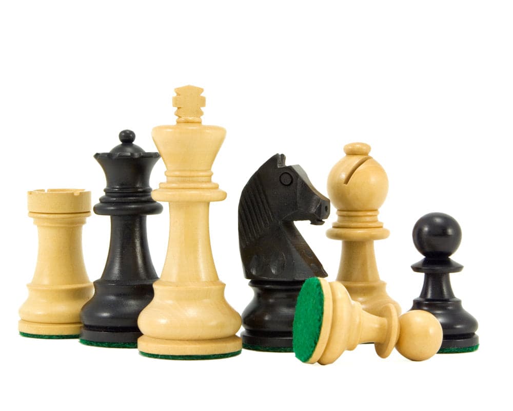 Down Head Knight Ebonised Staunton Chess Pieces 3 Inches, Boxwood, Weighted and Felted for 15-16 inch Boards