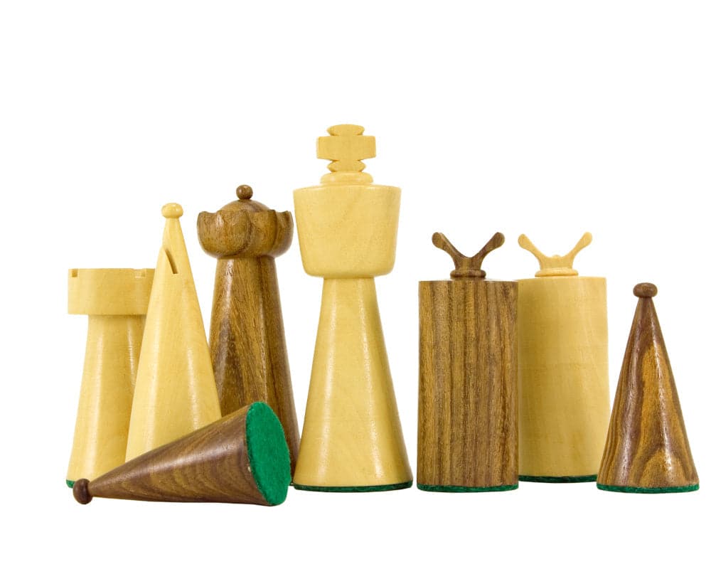 Art Deco Sheesham and Boxwood Chess Pieces 3.5 inches - Contemporary Minimalist Design