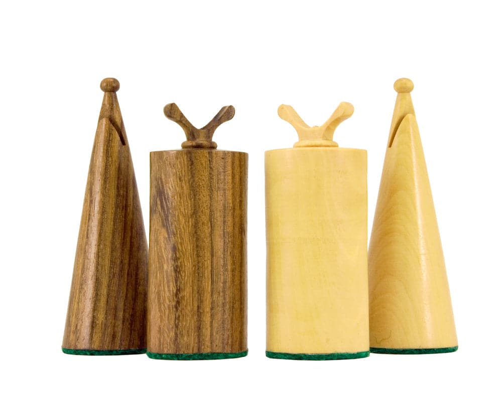 Art Deco Sheesham and Boxwood Chess Pieces 3.5 inches with Chic Cylindrical Design