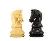 Ebony and boxwood bridled knights from Monarch Series luxury chess set, showcasing supreme quality and detailed craftsmanship.