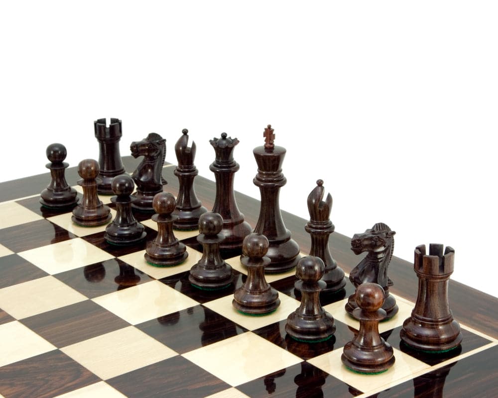 Sicilian Series Rosewood and Boxwood Staunton Chess Pieces on Board with 3.75 Inch King