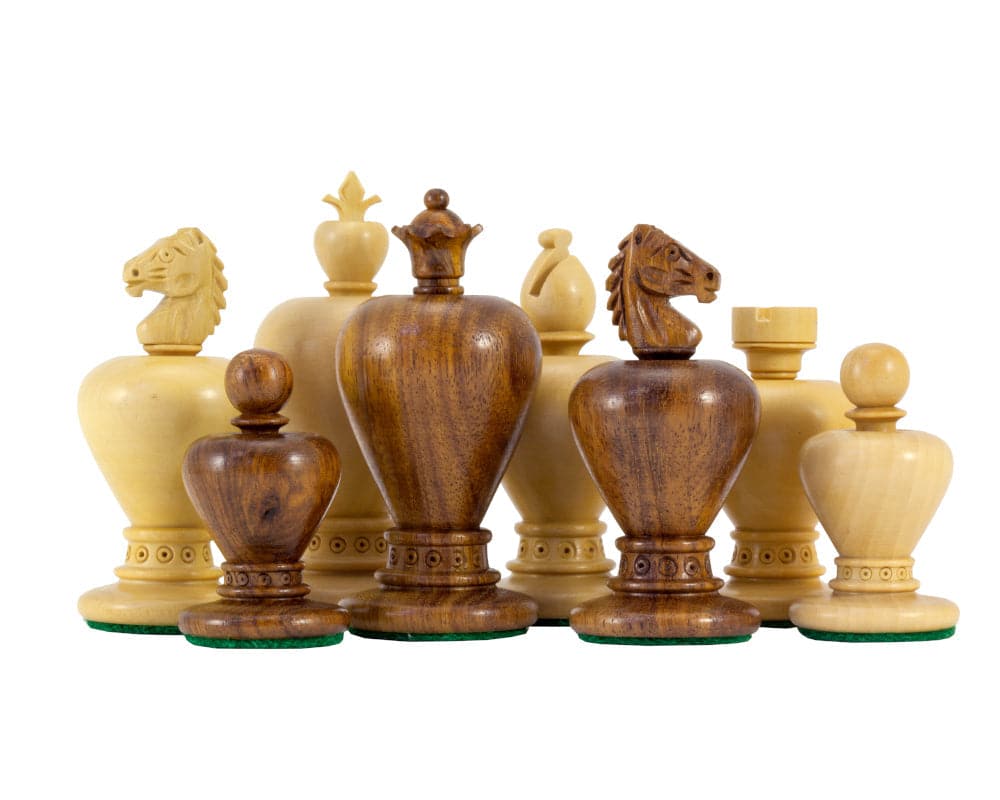 Apple Series Golden Rosewood Carved Chessmen featuring 3.5-inch king, weighted and felted, perfect for an 18-inch board