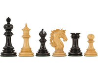 Constantine Luxury Ebony Chess Pieces: 4.5 inch king, additional queens, billiard cloth bases, expertly crafted, stunning detail.