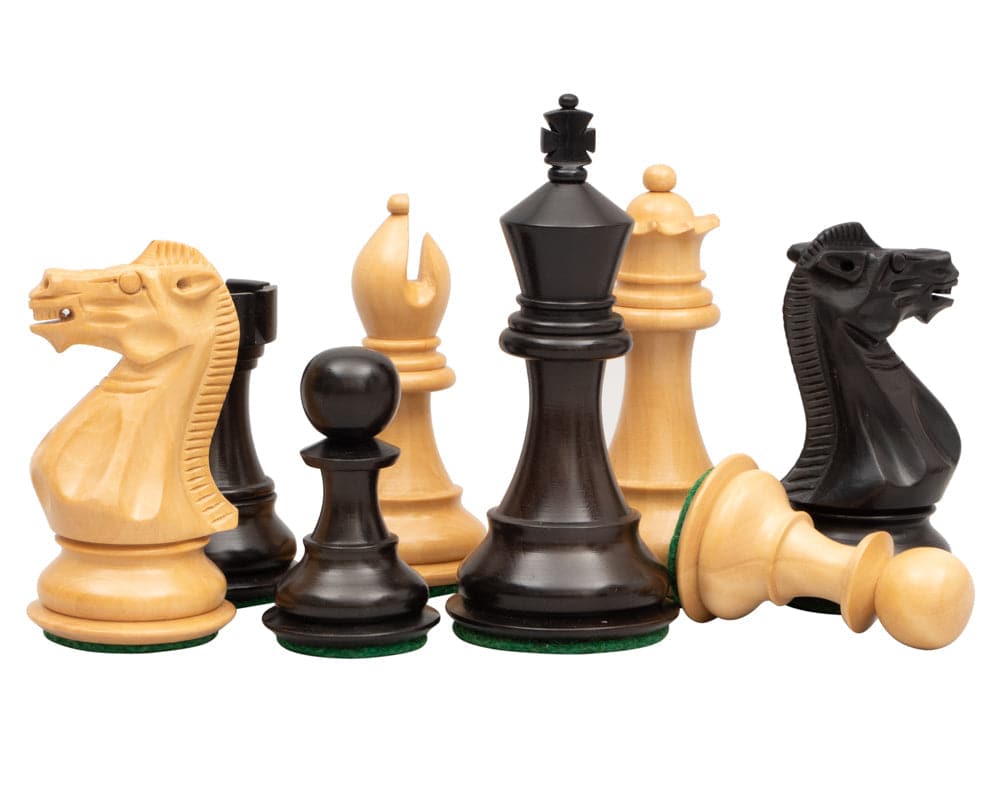 The Stallion Knight Ebonised Chess Pieces 3.5 inch Traditional Staunton Design Carved Boxwood Chessmen Felted and Weighted