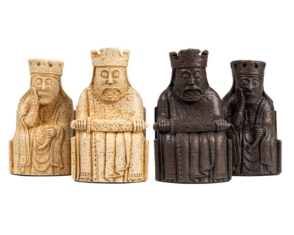 Official Isle of Lewis chessmen set kings and queens - precise replicas made from crushed stone resin by Regency Chess Company