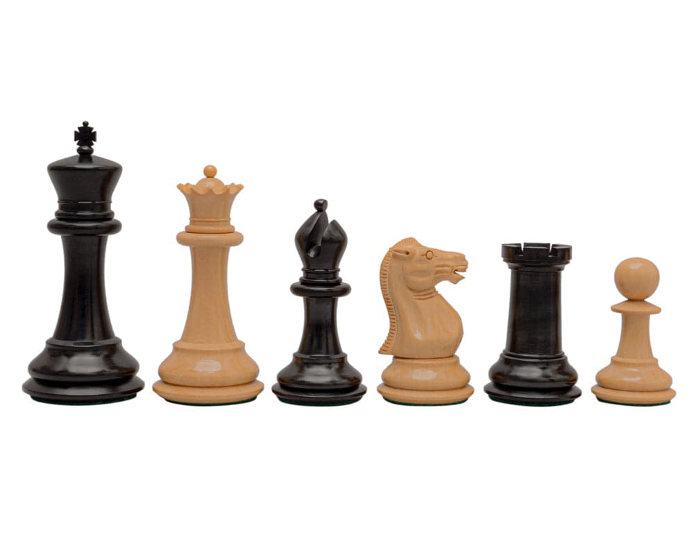 Reproduction Staunton Ebony Chessmen 1849 Model with 4.4 inch King and other handcrafted chess pieces in ebony and boxwood