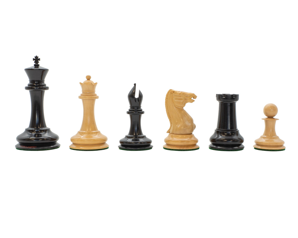 Exakte Replik von London 1850 – limitierte, nummerierte Auflage – Schachfiguren aus Ebenholz, 8,9 cm – inklusive Aufbewahrungskoffer für Schachfiguren