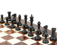 Old English Elite Ebony and Briar Luxury Chess Set on lacquered briarwood and elm veneer board, handmade in Italy.