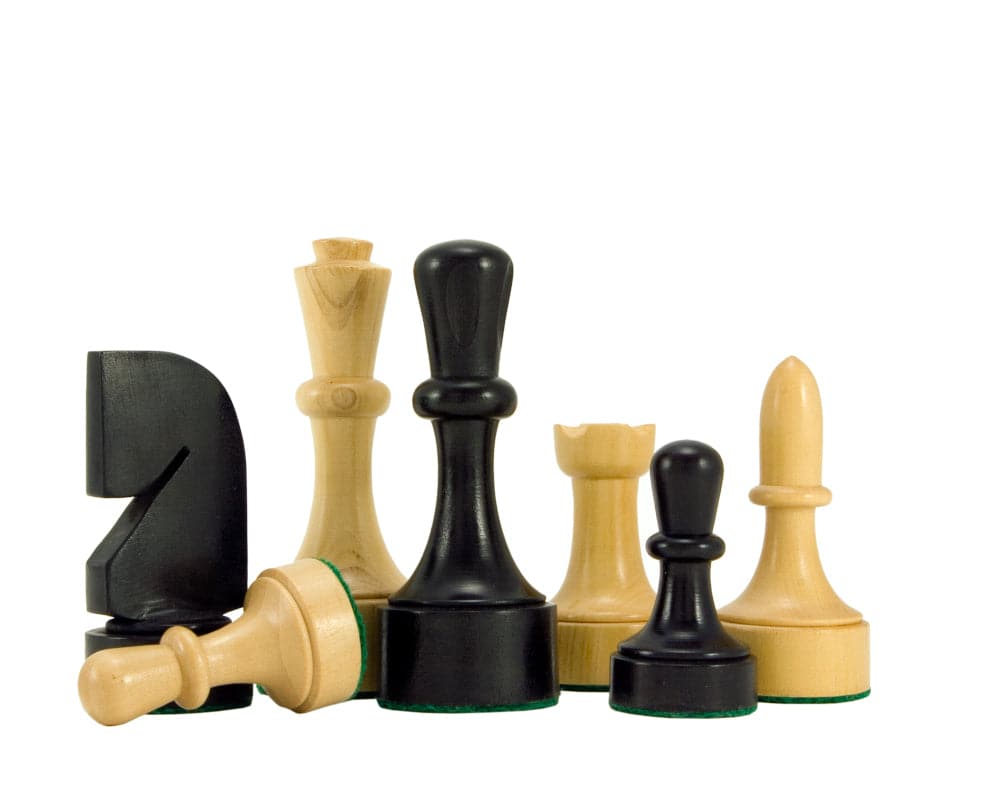 Contemporary Black Anegre Chess Set pieces made of high gloss lacquered solid boxwood and maple, perfectly polished for modern elegance.