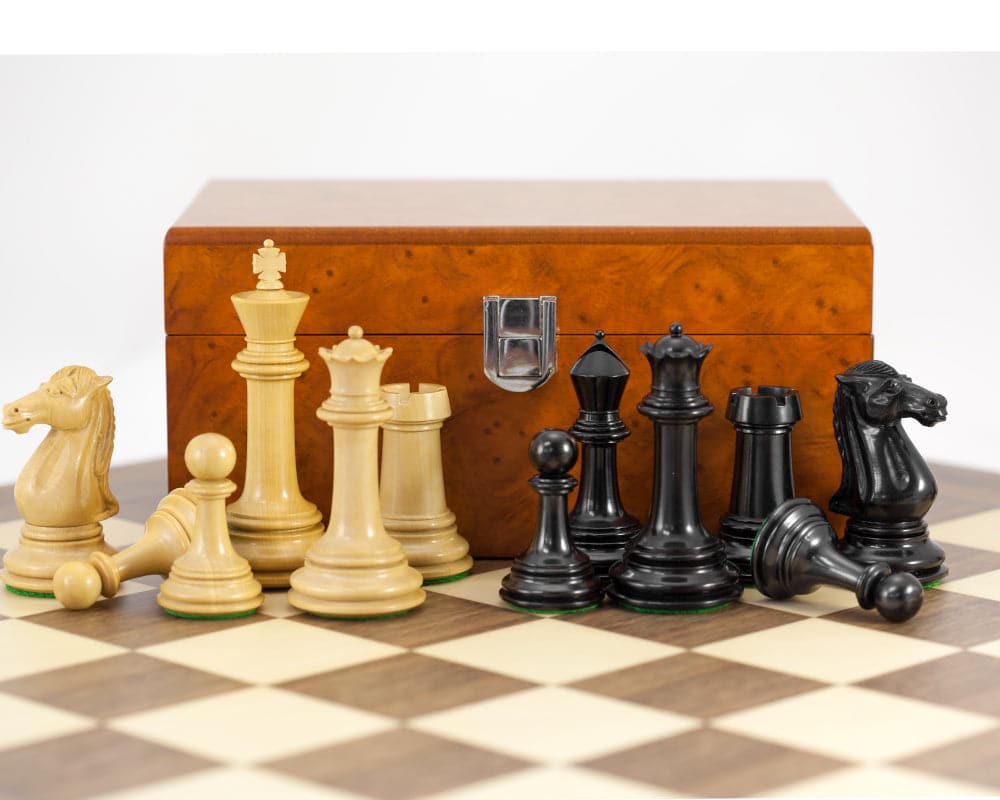 Parthenon Grand Ebony and Walnut Chess Set with luxury chessboard and wooden storage box