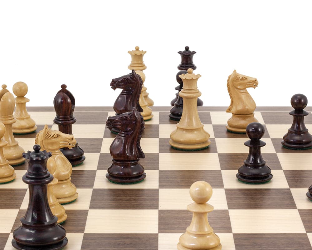 Sentinel Rosewood and Walnut Chess Set from the Regency Collection – Luxury handcrafted chessmen on a large European wooden chessboard