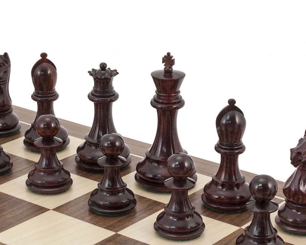 Sentinel Rosewood and Walnut Chess Set with 4-inch King on Luxury European Board