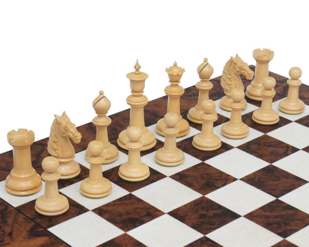 Classic Staunton Rosewood & Dark Walnut Chess Set on glossy dark grey erable and elm wood chessboard