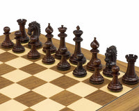 Sheffield Knight Rosewood & Walnut Chess Set with intricately carved rosewood chessmen on classic deluxe walnut chess board