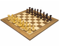The Sheffield Knight Rosewood & Walnut Chess Set with carved and detailed chessmen on a deluxe walnut chess board.