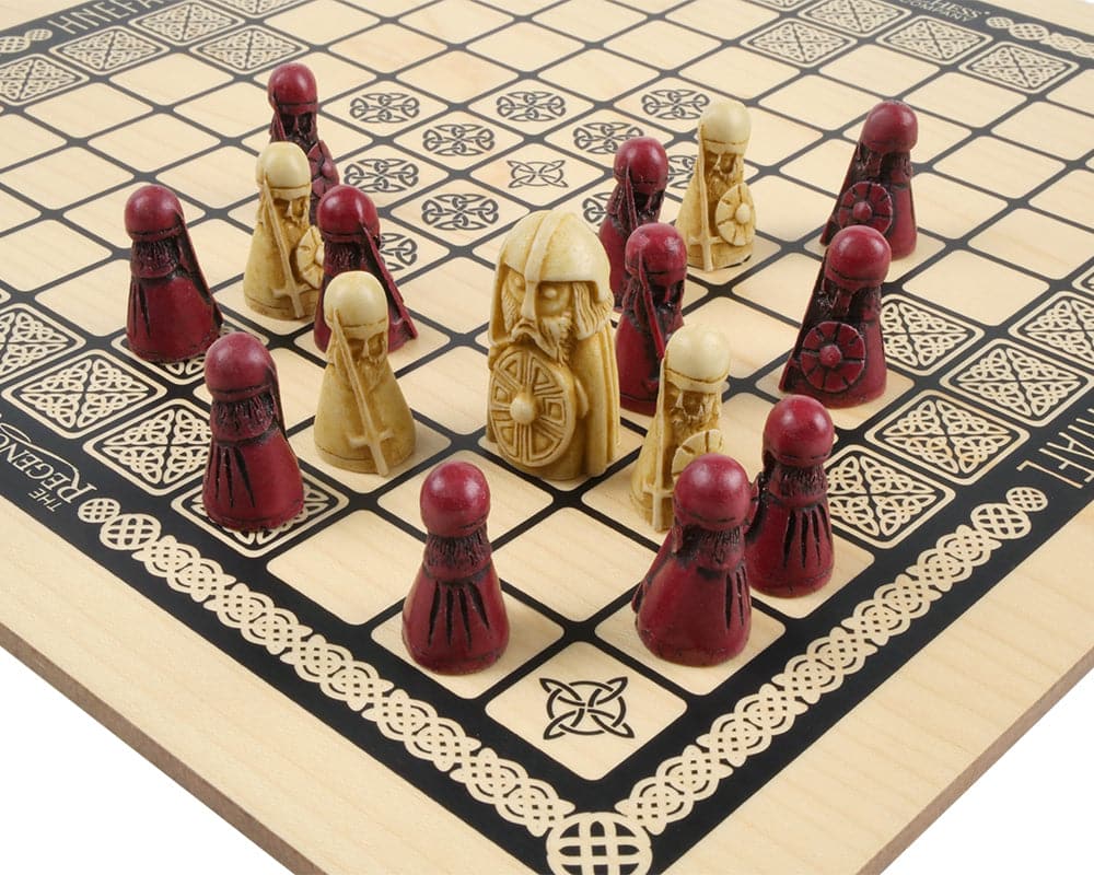 Hnefatafl Viking Game Cardinal Deluxe Edition with Isle of Lewis Chess Men on board