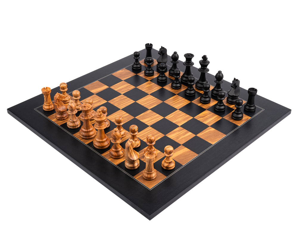 Jeu d'échecs Staunton Deluxe Ferrer Black & Olive avec étui