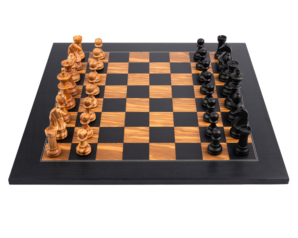 Jeu d'échecs Staunton Deluxe Ferrer Black & Olive avec étui