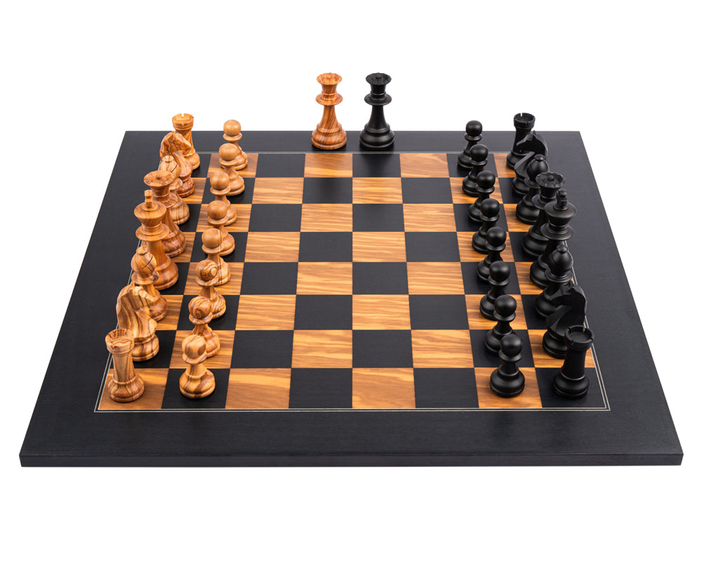 Jeu d'échecs Staunton Deluxe Ferrer Black & Olive avec étui