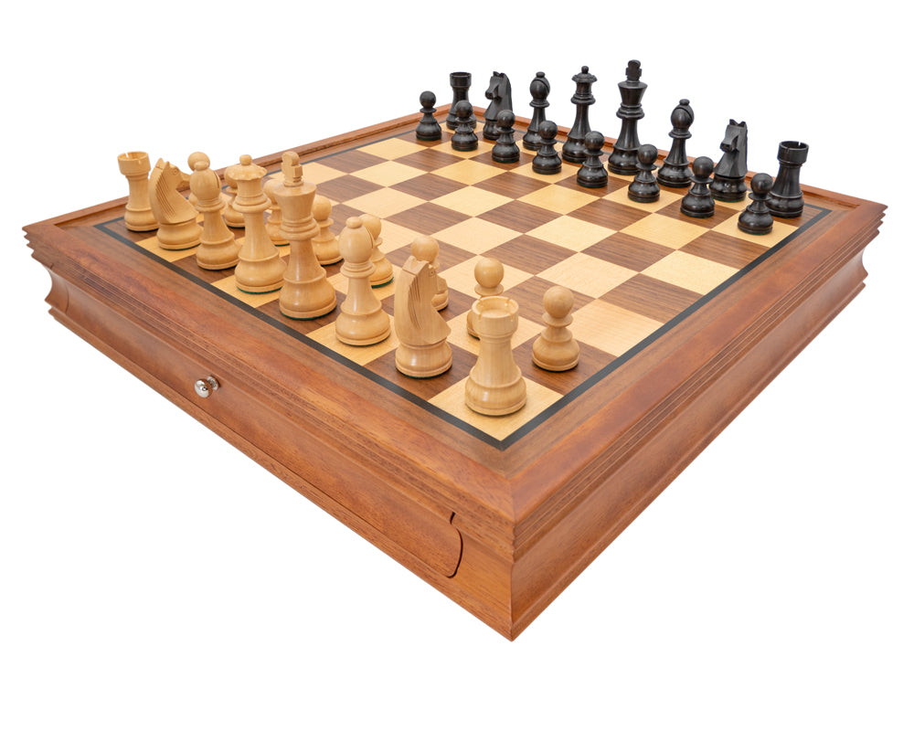 Jeu d'échecs Down Head noir et acajou avec meuble