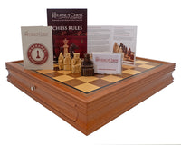 Regency Chess Isle of Lewis en mahonie-omlijste kabinet-luxe schaakset