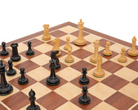 Jeu d’échecs Édition JJ Cooke, noir et acajou, avec coffret de rangement pour pièces d’échecs et pendule d’échecs