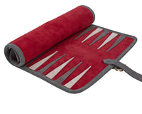 De Manopoulos suède oprolbare Backgammon-set voor op reis - Bordeaux
