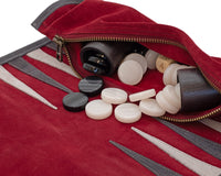 De Manopoulos suède oprolbare Backgammon-set voor op reis - Bordeaux
